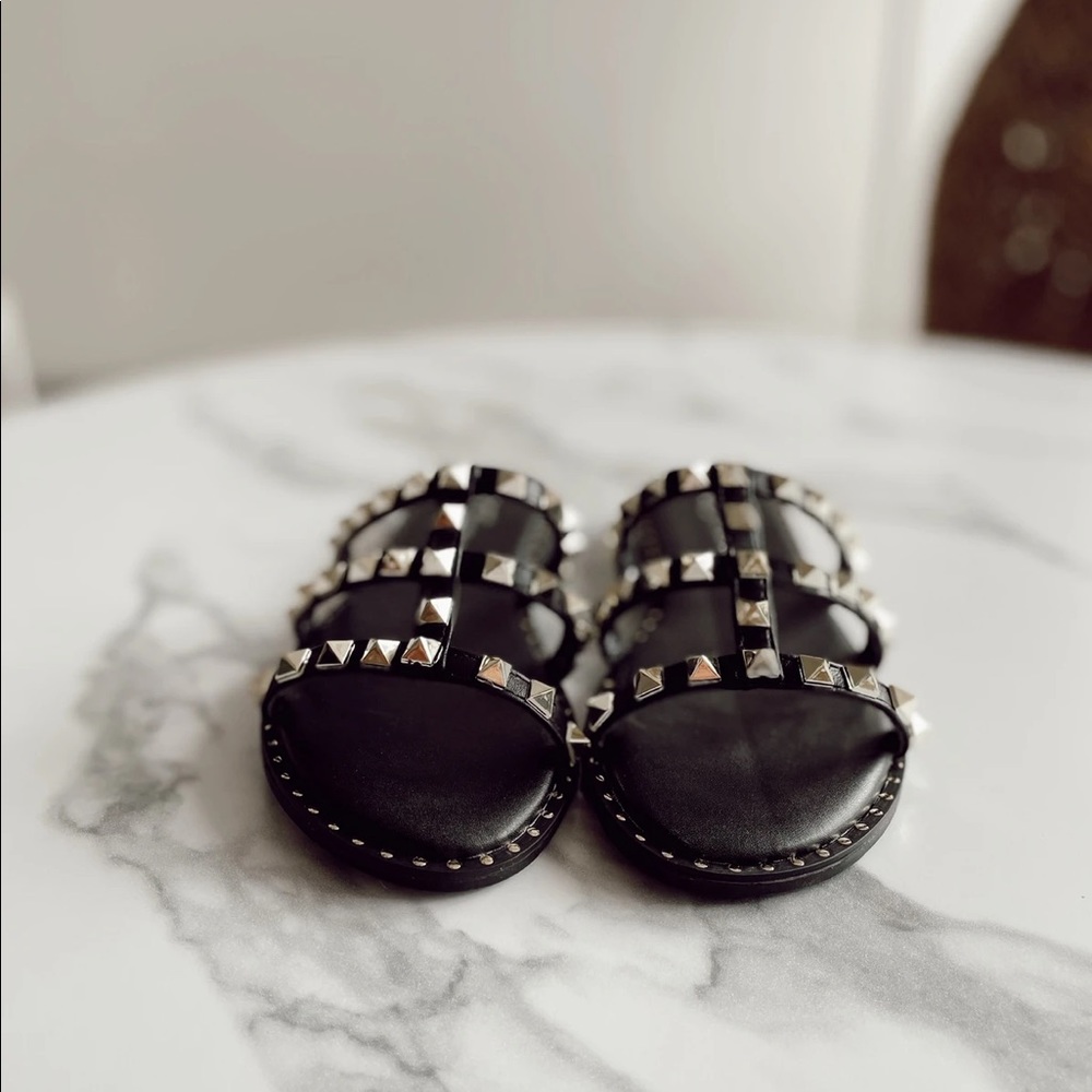 Black Gold Stud Slides Sandals - Picture 3 of 3